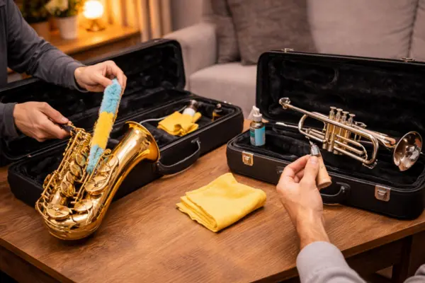 Como evitar amassados em instrumentos de sopro ao usar suportes dentro de casa