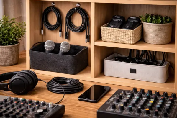 Como organizar cabos e microfones em casa para evitar danos e bagunça no setup